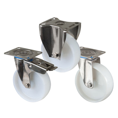 Rustfritt Nylonhjul | 125 mm | 130 kg