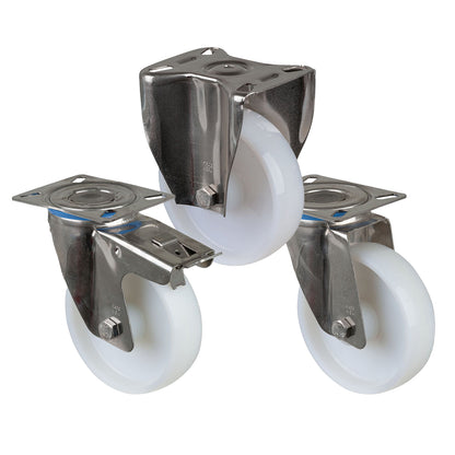 Rustfritt Nylonhjul | 150 mm | 300 kg