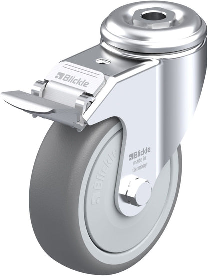 Blickle LKRA-TPA 101KF-FI svingbart gummihjul 100 mm med stop-fix brems og senterhullfeste