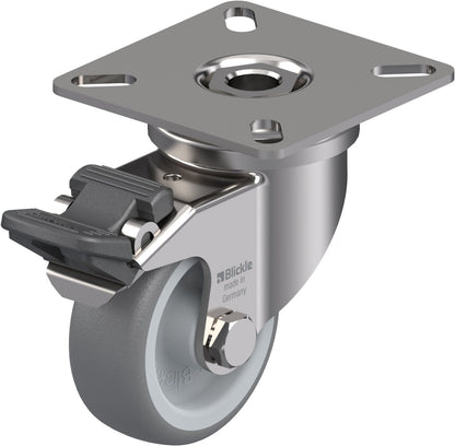 Blickle LPXA-TPA 50G-FI rustfritt svingbart gummihjul 50 mm med totalbrems og platefeste